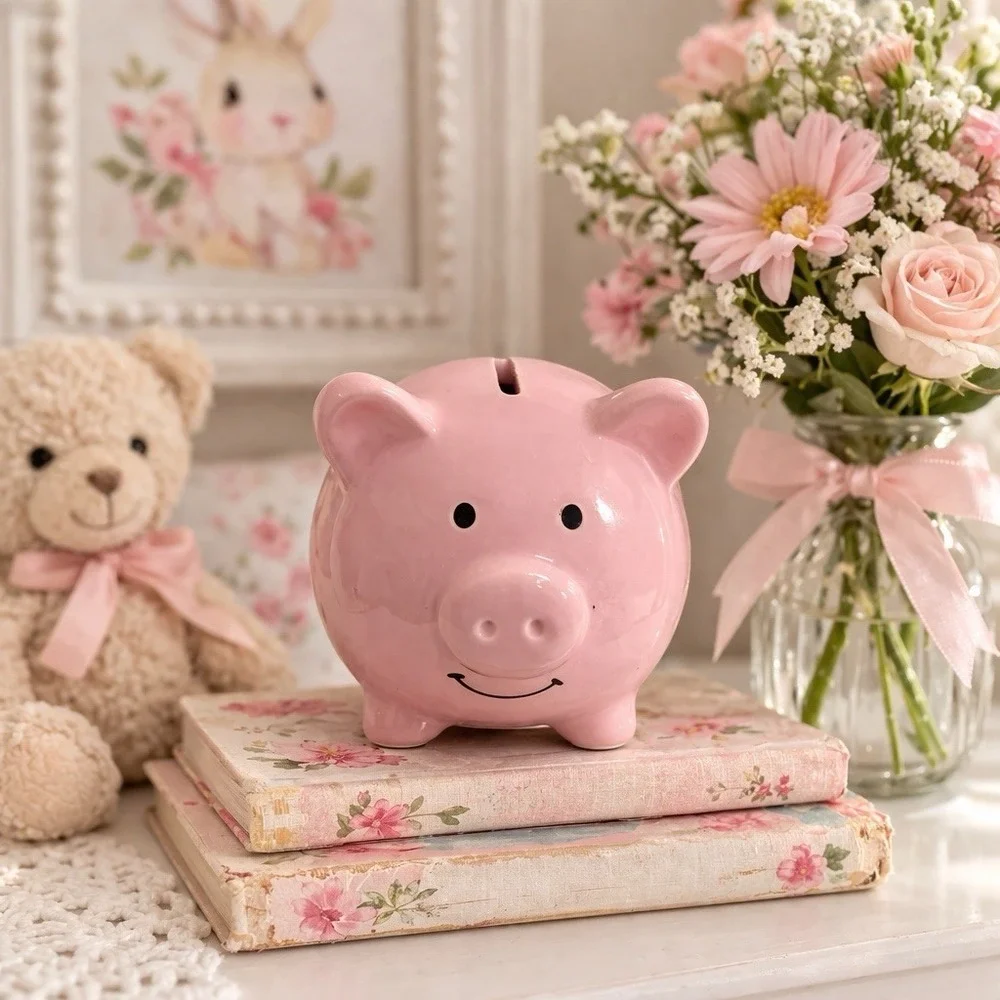 Cute Pink‎ Ceramic Piggy Bank Small Coin Bank Classic Pig Money Box